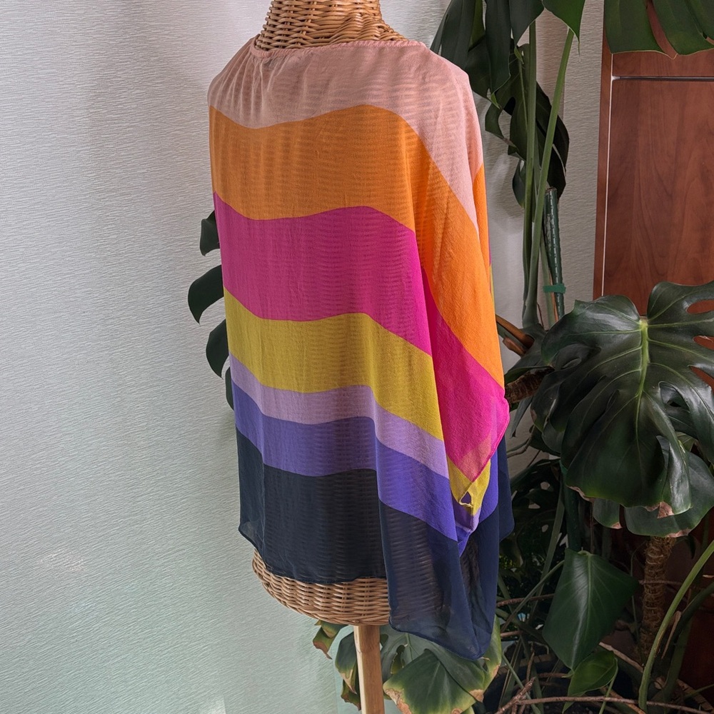 Trina Turk silk sheer Multicolor Striped coverup top Blouse XS/S - Picture 2 of 4